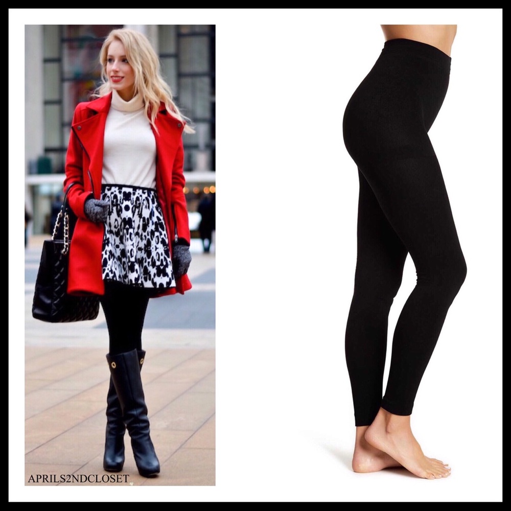 BLACK FLEECE LINED LEGGINGS FOOTLESS TIGHTS - Picture 10 of 13